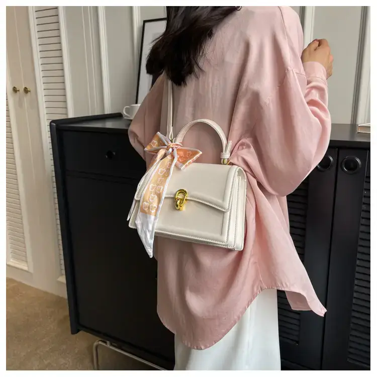 Women's White Square Shoulder Bag with Gold Clasp — feature 41