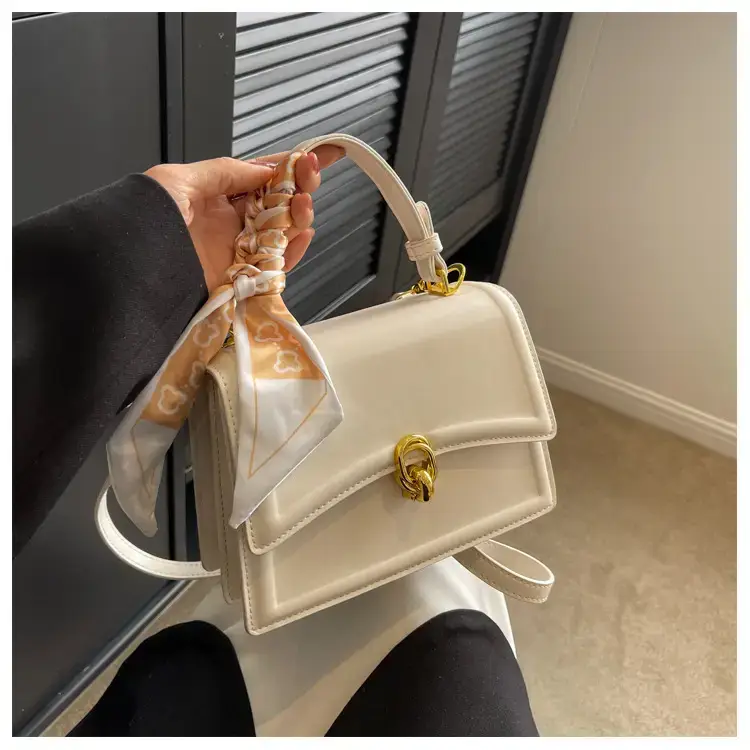 Women's White Square Shoulder Bag with Gold Clasp — feature 43