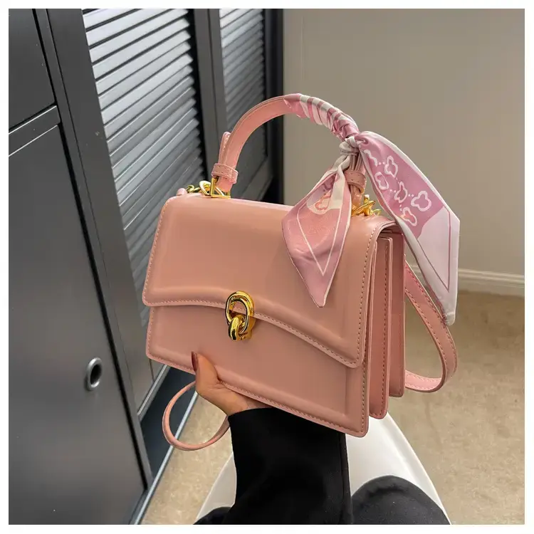 Women's White Square Shoulder Bag with Gold Clasp — feature 44