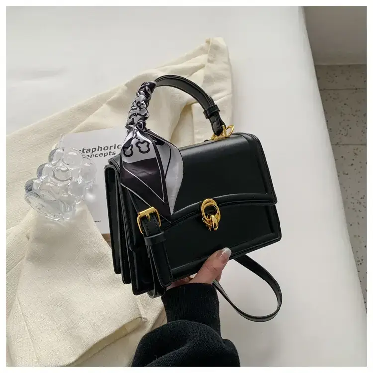 Women's White Square Shoulder Bag with Gold Clasp — feature 45