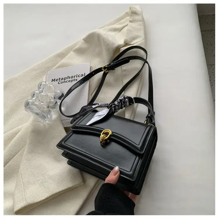 Women's White Square Shoulder Bag with Gold Clasp — feature 46