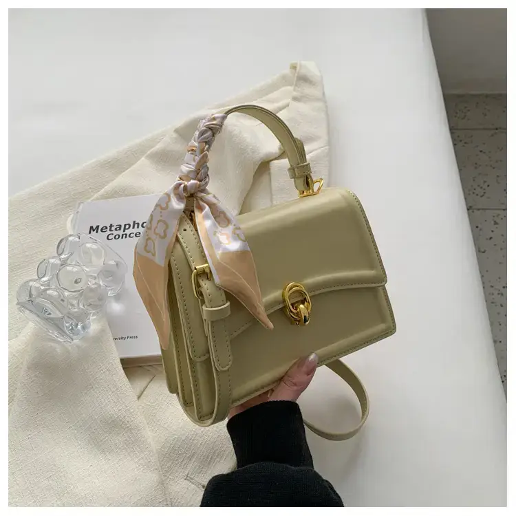 Women's White Square Shoulder Bag with Gold Clasp — feature 47