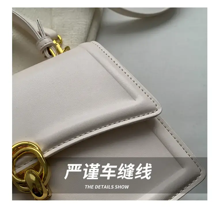 Women's White Square Shoulder Bag with Gold Clasp — feature 5