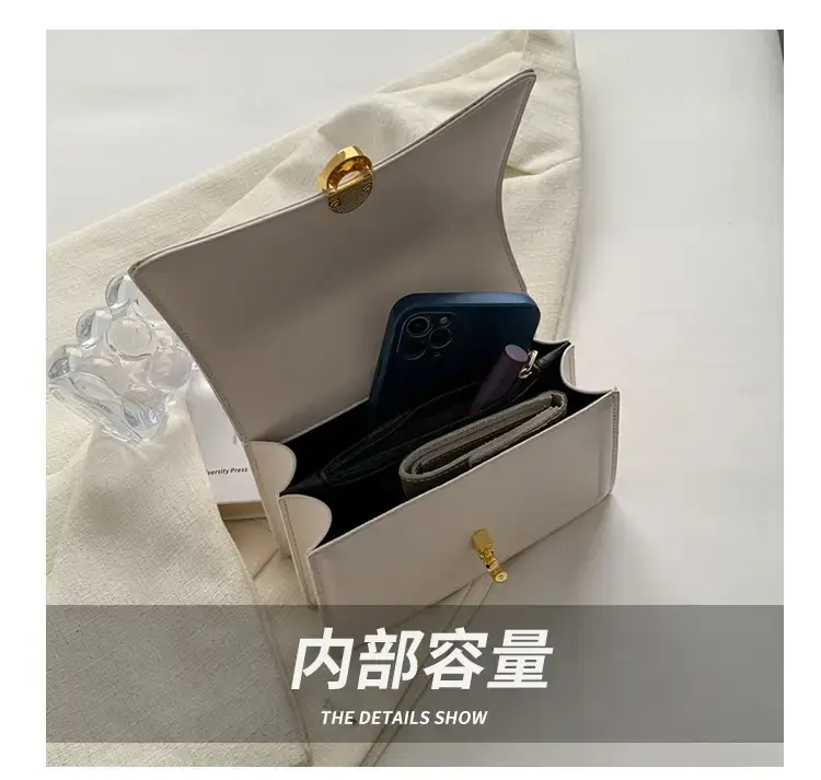 Women's White Square Shoulder Bag with Gold Clasp — feature 7