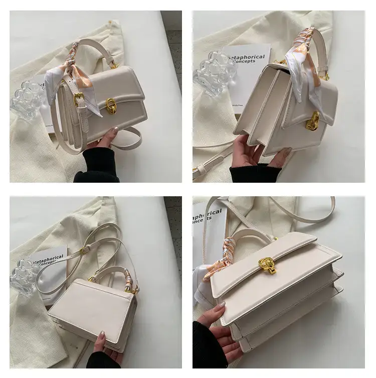 Women's White Square Shoulder Bag with Gold Clasp — feature 8