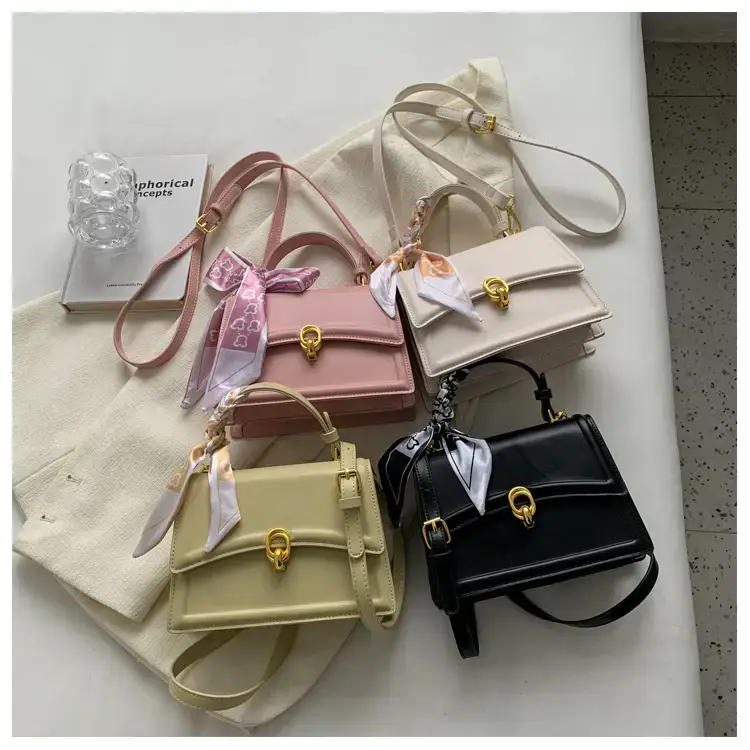Women's White Square Shoulder Bag with Gold Clasp — feature 9