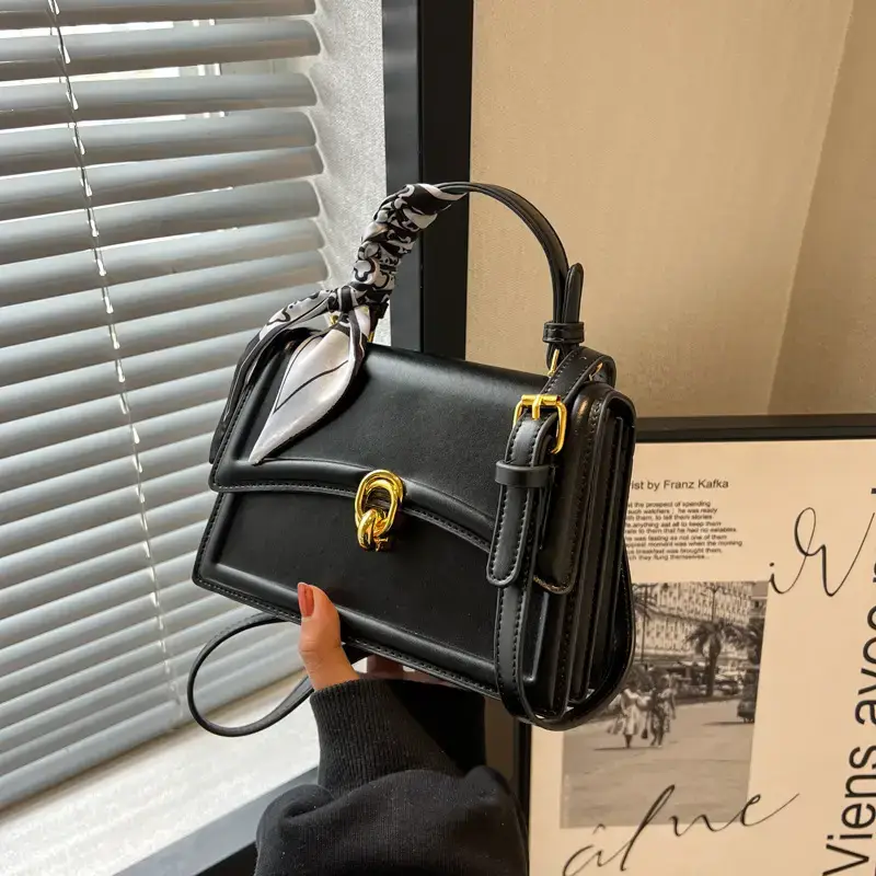 Women's White Square Shoulder Bag with Gold Clasp - Image 2
