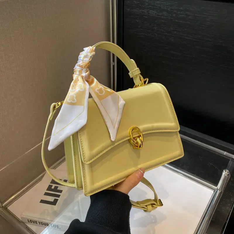 Women's White Square Shoulder Bag with Gold Clasp - Image 3