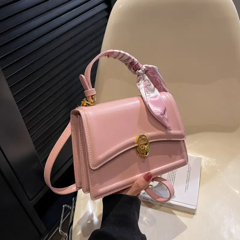 Women's White Square Shoulder Bag with Gold Clasp - Image 4