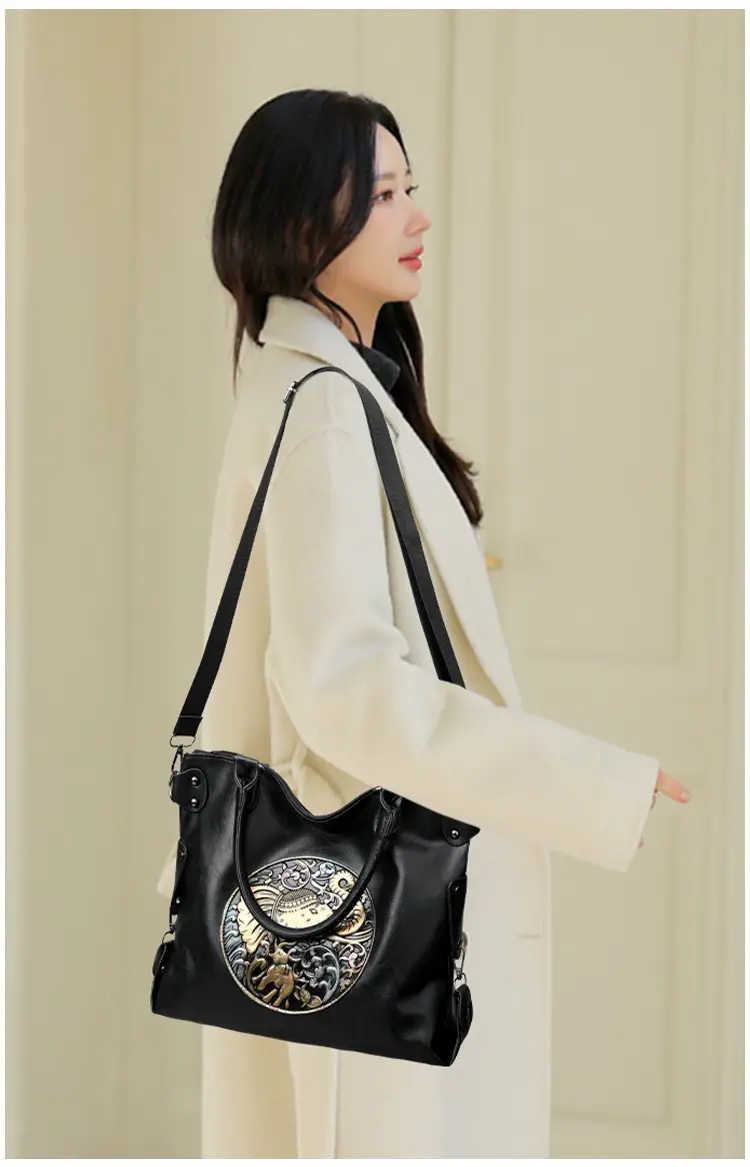 Women's Brown Embroidered Shoulder Bag with Elephant Design — feature 16
