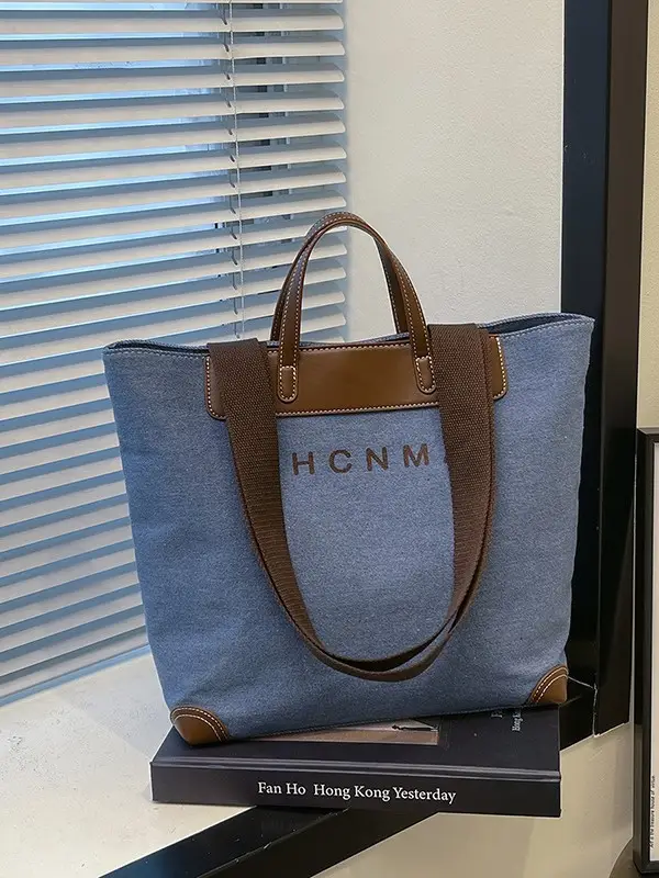 Korean Style Canvas Shoulder Bag Blue Brown 2025