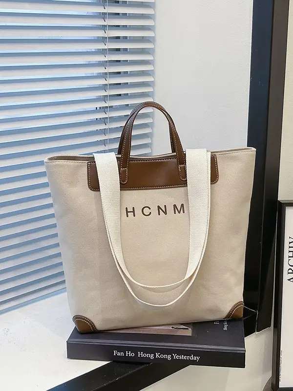 Korean Style Canvas Shoulder Bag Blue Brown 2025