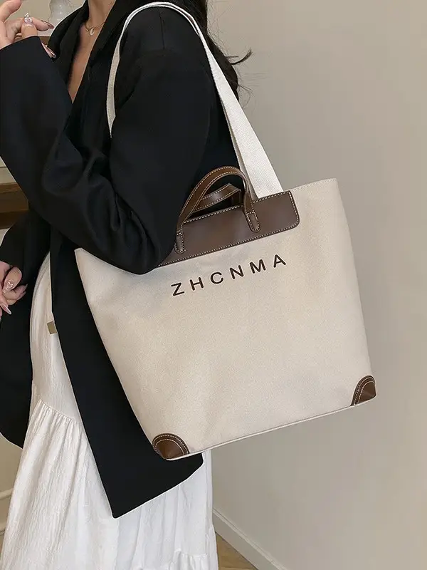 Korean Style Canvas Shoulder Bag Blue Brown 2025
