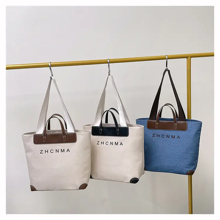 Korean Style Canvas Shoulder Bag Blue Brown 2025 — feature 1
