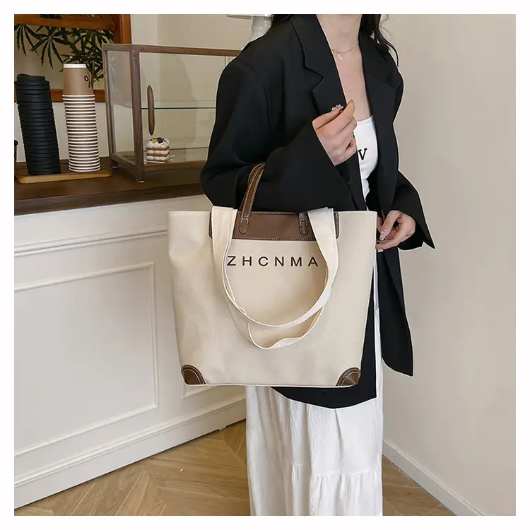 Korean Style Canvas Shoulder Bag Blue Brown 2025 — feature 10