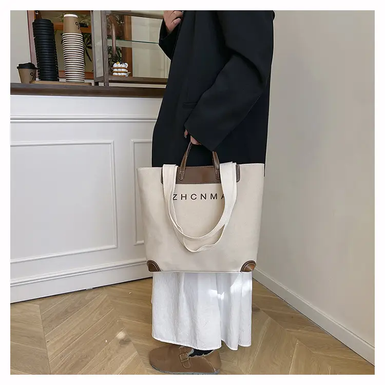 Korean Style Canvas Shoulder Bag Blue Brown 2025 — feature 11