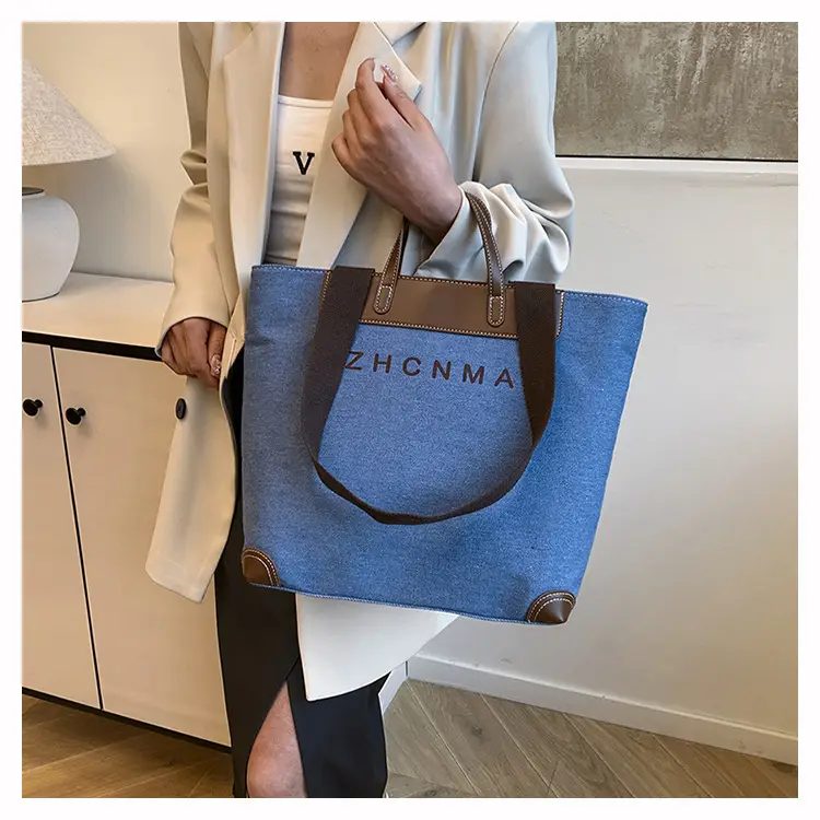 Korean Style Canvas Shoulder Bag Blue Brown 2025 — feature 19