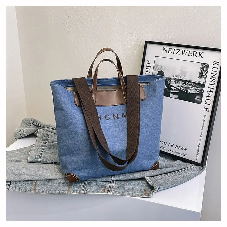 Korean Style Canvas Shoulder Bag Blue Brown 2025 — feature 24