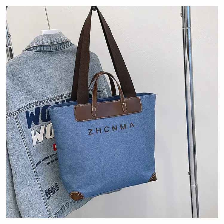 Korean Style Canvas Shoulder Bag Blue Brown 2025 — feature 29