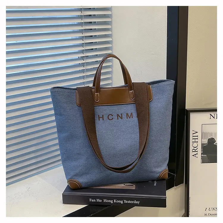 Korean Style Canvas Shoulder Bag Blue Brown 2025 — feature 32