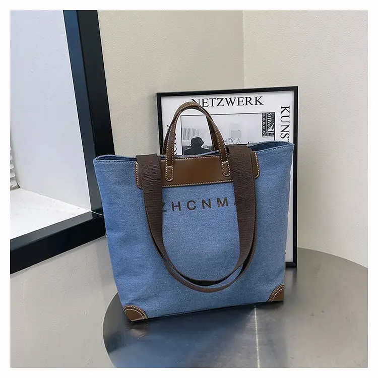 Korean Style Canvas Shoulder Bag Blue Brown 2025 — feature 37