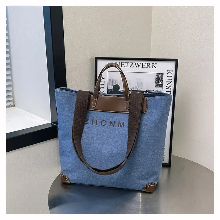 Korean Style Canvas Shoulder Bag Blue Brown 2025 — feature 38