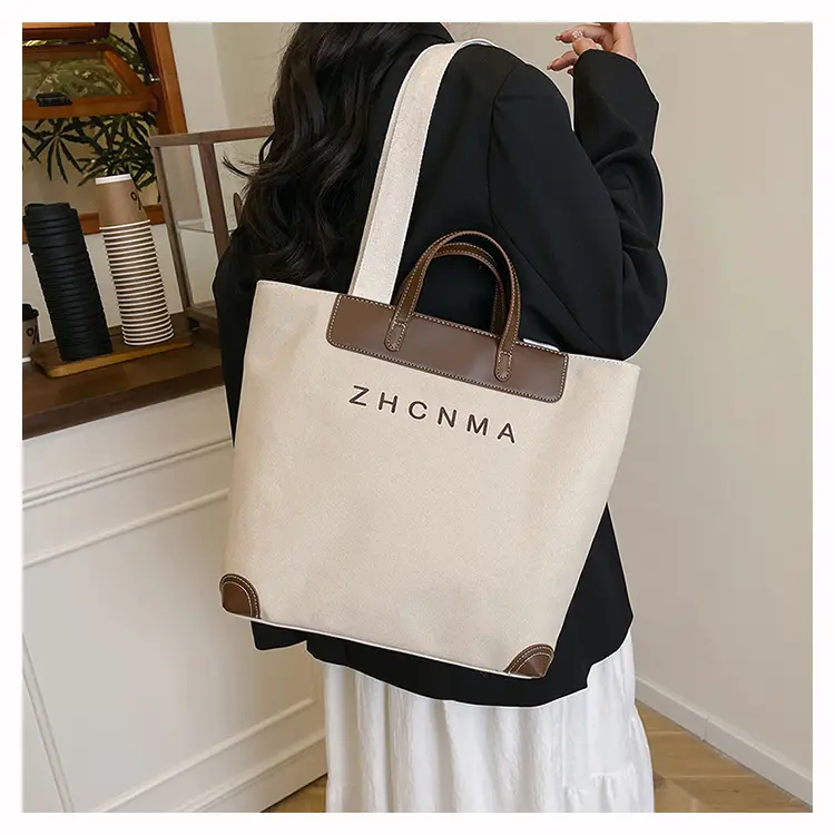 Korean Style Canvas Shoulder Bag Blue Brown 2025 — feature 8