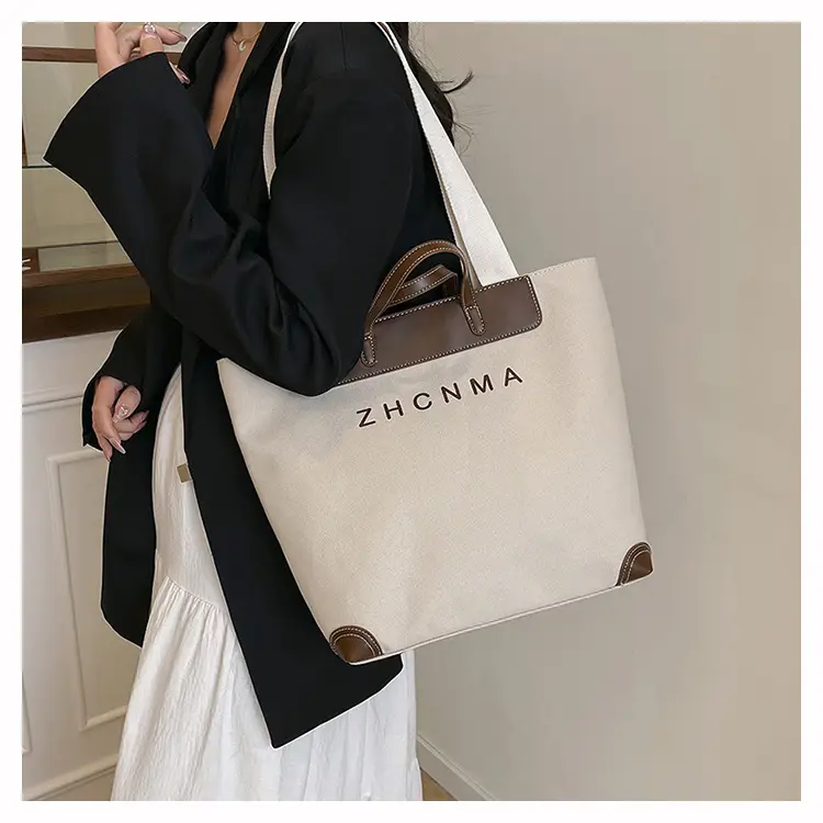 Korean Style Canvas Shoulder Bag Blue Brown 2025 — feature 9