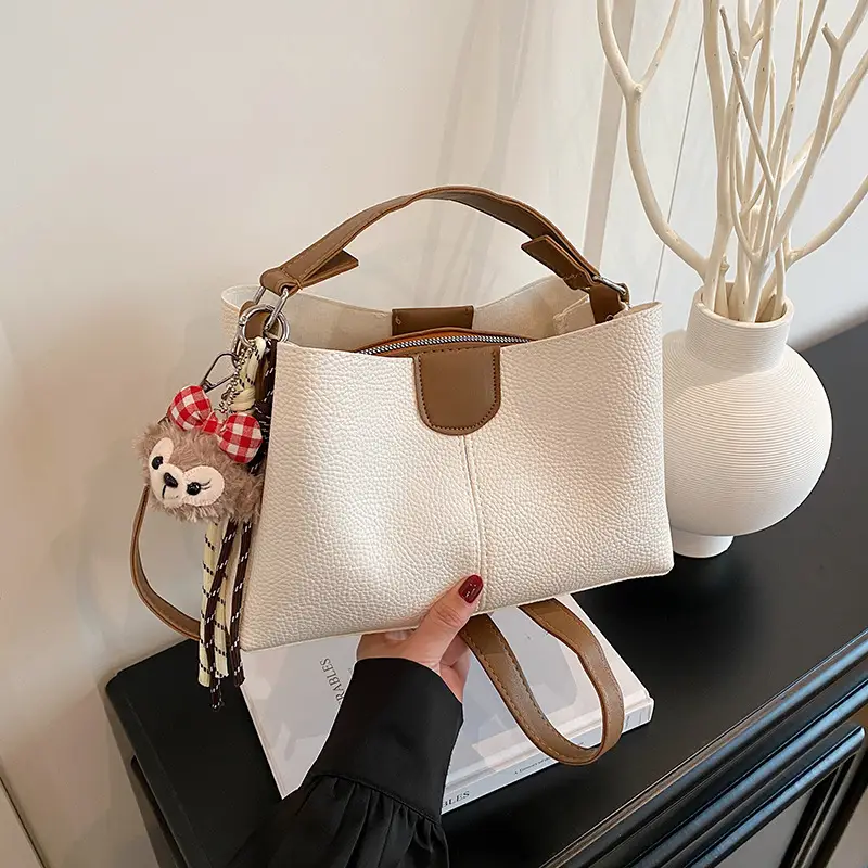 2025 Women's White Leather Shoulder Crossbody Bag with Cute Charm - Image 7