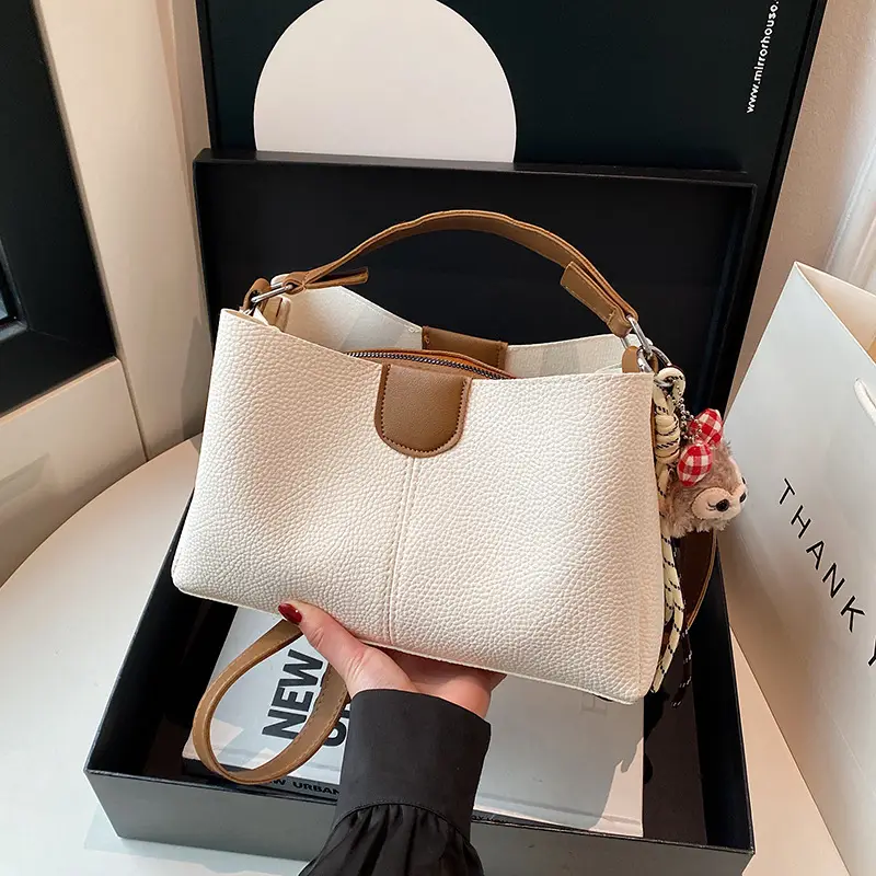 2025 Women's White Leather Shoulder Crossbody Bag with Cute Charm - Image 8