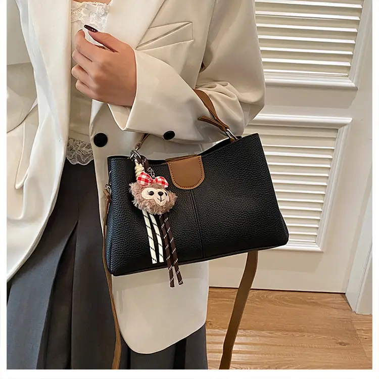 2025 Women's White Leather Shoulder Crossbody Bag with Cute Charm — feature 10