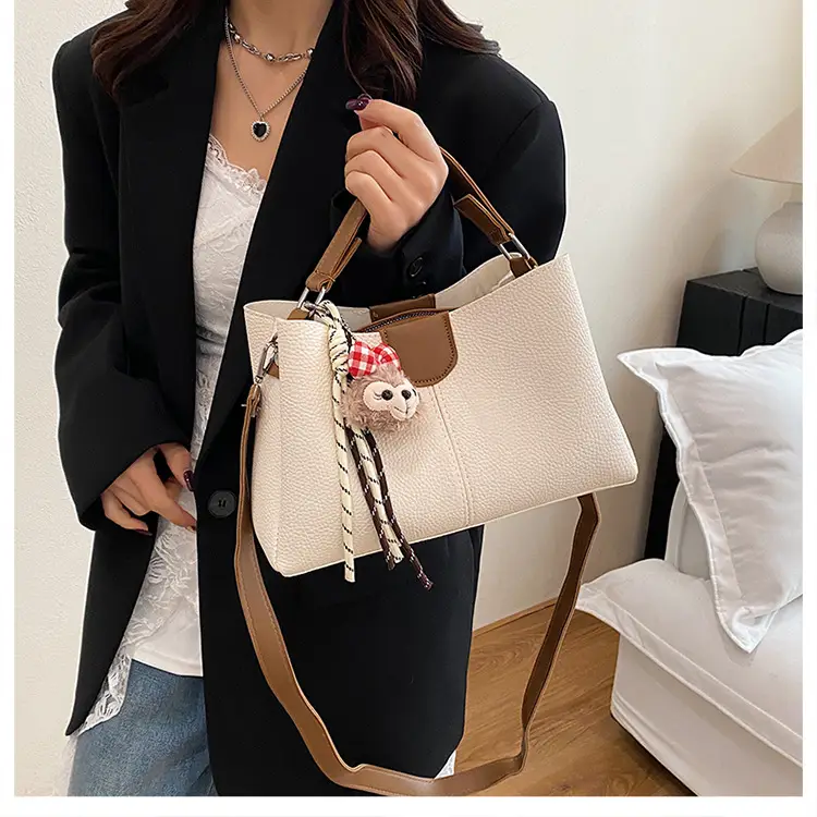 2025 Women's White Leather Shoulder Crossbody Bag with Cute Charm — feature 15