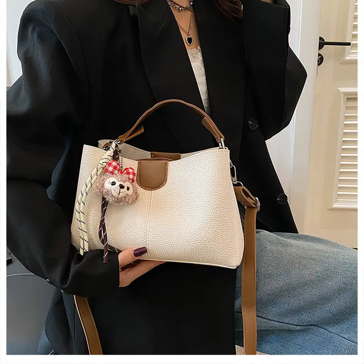 2025 Women's White Leather Shoulder Crossbody Bag with Cute Charm — feature 16