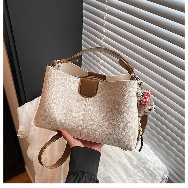 2025 Women's White Leather Shoulder Crossbody Bag with Cute Charm — feature 22