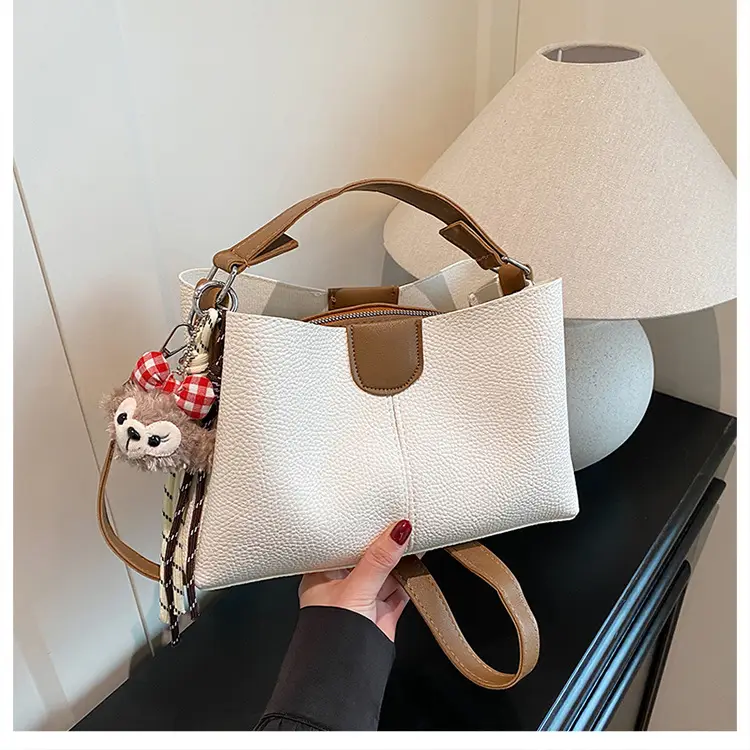2025 Women's White Leather Shoulder Crossbody Bag with Cute Charm — feature 23