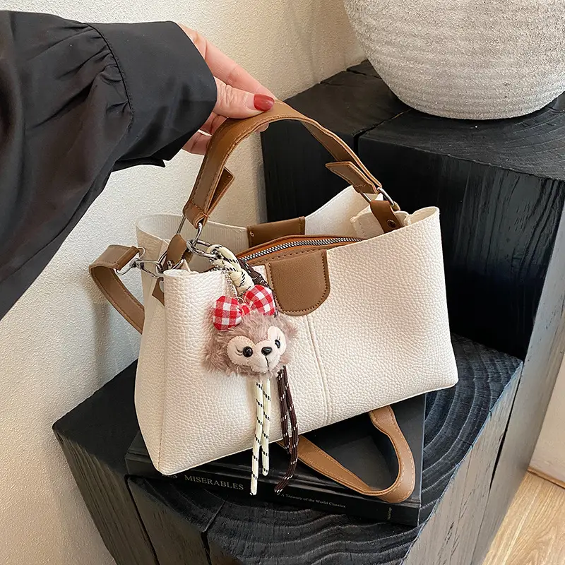 2025 Women's White Leather Shoulder Crossbody Bag with Cute Charm - Image 5