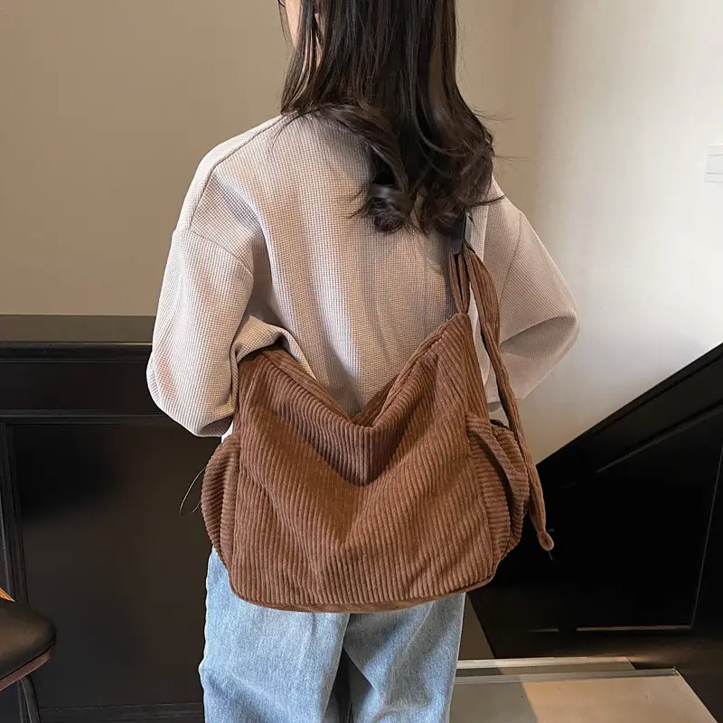 Black Lazy Underarm Tote Bag for Women New Corduroy Commuter Shoulder Crossbody - Image 7