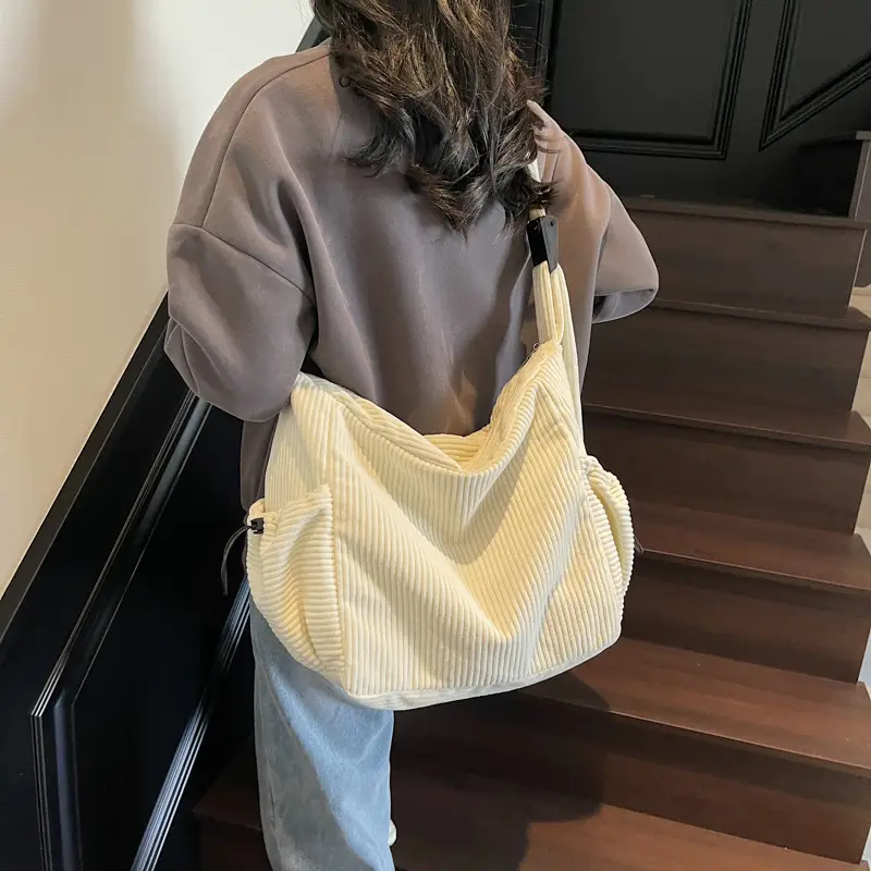 Black Lazy Underarm Tote Bag for Women New Corduroy Commuter Shoulder Crossbody - Image 8