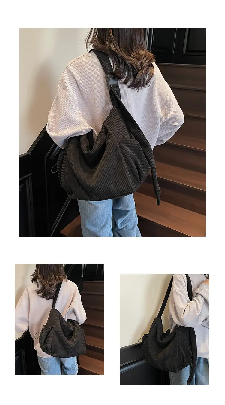 Black Lazy Underarm Tote Bag for Women New Corduroy Commuter Shoulder Crossbody — feature 10