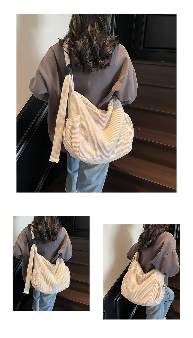 Black Lazy Underarm Tote Bag for Women New Corduroy Commuter Shoulder Crossbody — feature 11