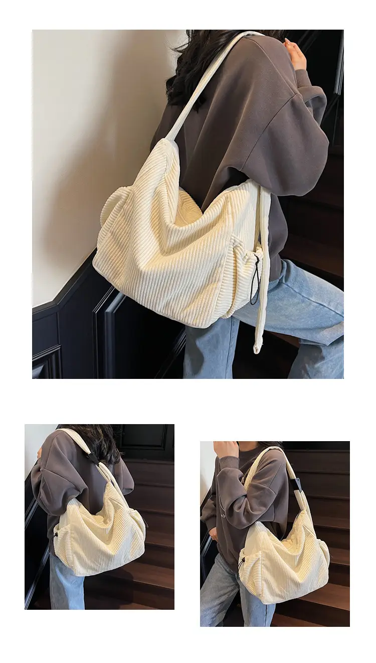 Black Lazy Underarm Tote Bag for Women New Corduroy Commuter Shoulder Crossbody — feature 12