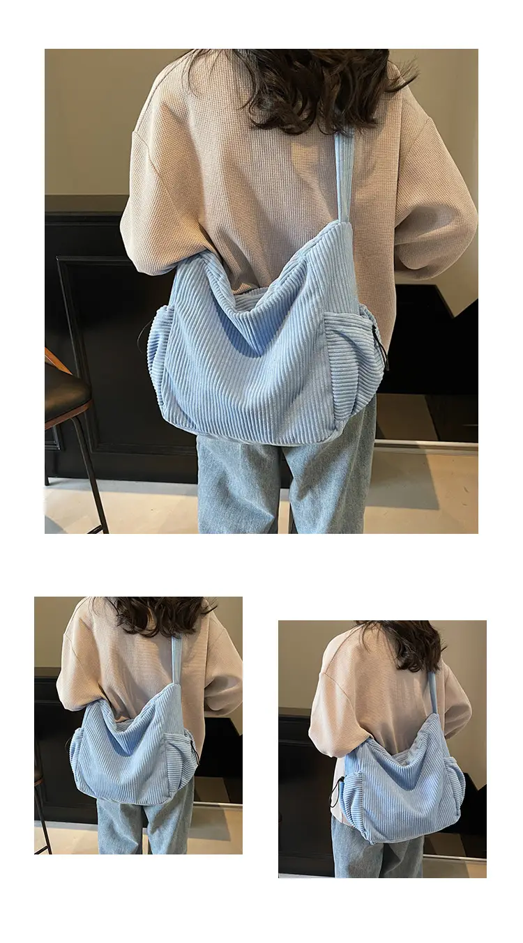 Black Lazy Underarm Tote Bag for Women New Corduroy Commuter Shoulder Crossbody — feature 13