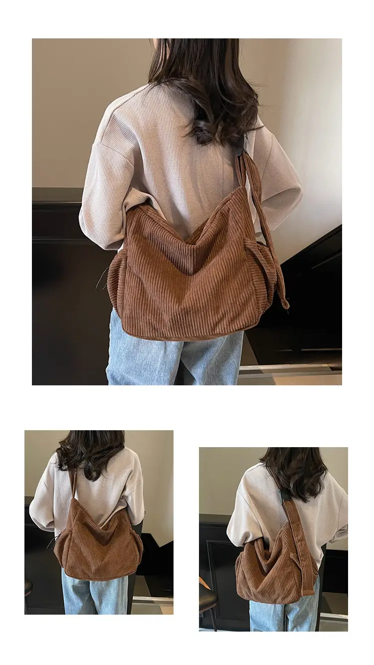 Black Lazy Underarm Tote Bag for Women New Corduroy Commuter Shoulder Crossbody — feature 14