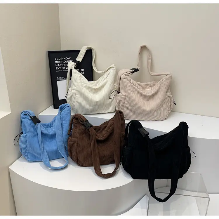 Black Lazy Underarm Tote Bag for Women New Corduroy Commuter Shoulder Crossbody — feature 15