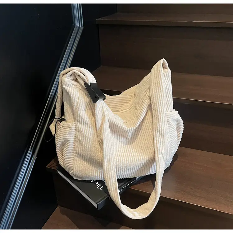 Black Lazy Underarm Tote Bag for Women New Corduroy Commuter Shoulder Crossbody — feature 18