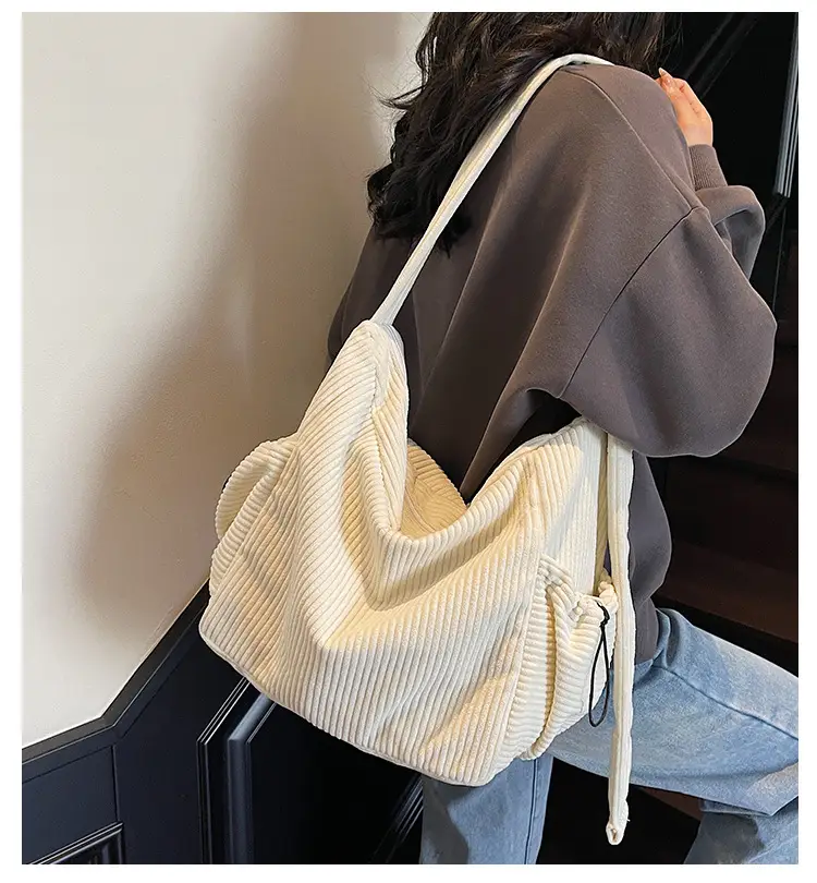 Black Lazy Underarm Tote Bag for Women New Corduroy Commuter Shoulder Crossbody — feature 2