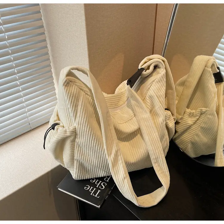 Black Lazy Underarm Tote Bag for Women New Corduroy Commuter Shoulder Crossbody — feature 20