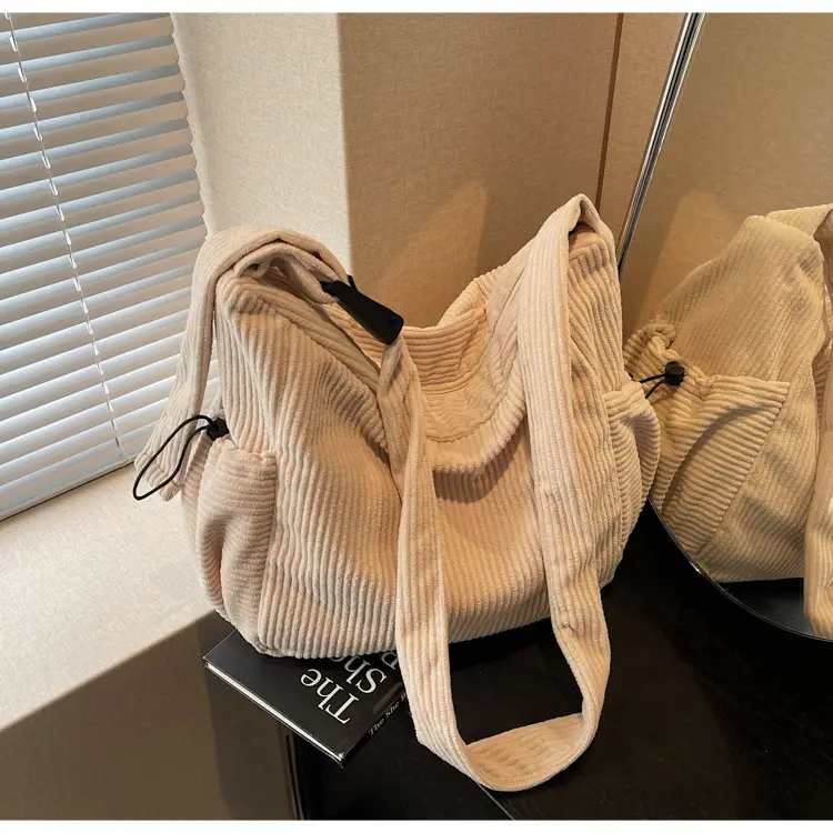 Black Lazy Underarm Tote Bag for Women New Corduroy Commuter Shoulder Crossbody — feature 21