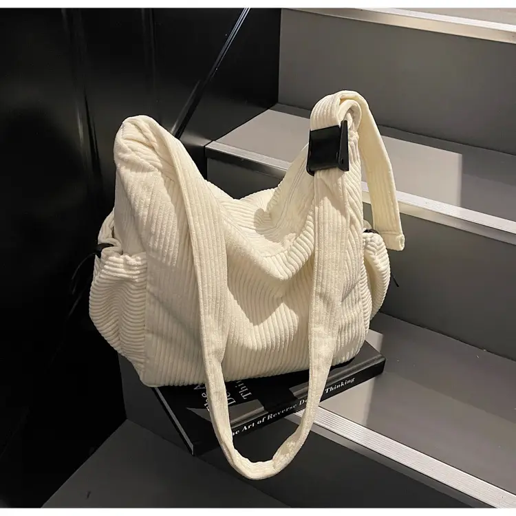 Black Lazy Underarm Tote Bag for Women New Corduroy Commuter Shoulder Crossbody — feature 24