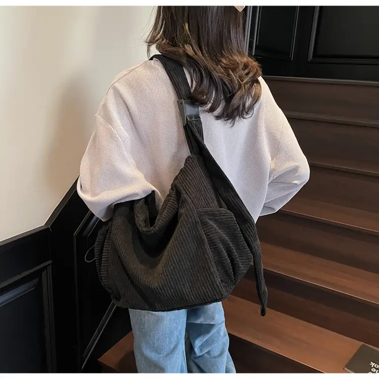 Black Lazy Underarm Tote Bag for Women New Corduroy Commuter Shoulder Crossbody — feature 26